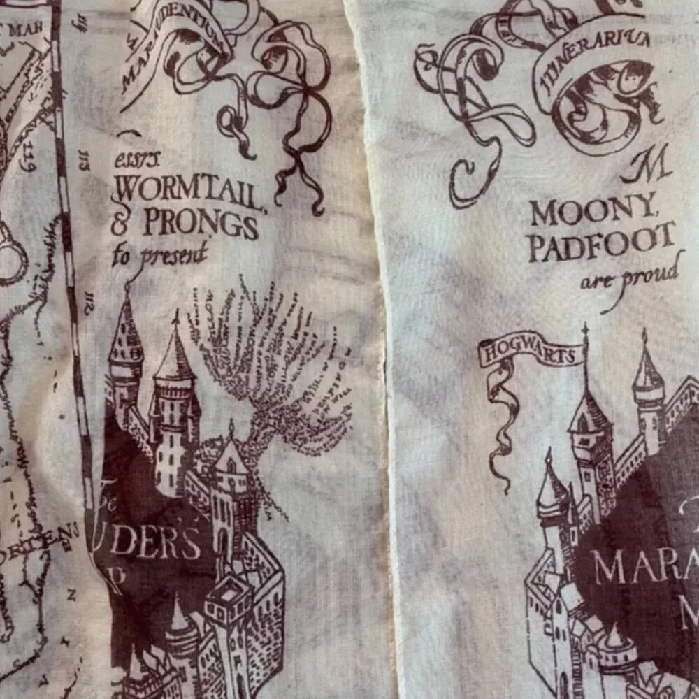 Wizarding World Harry Potter Marauders' Map Print Scarf Hogwarts Challis Fabric